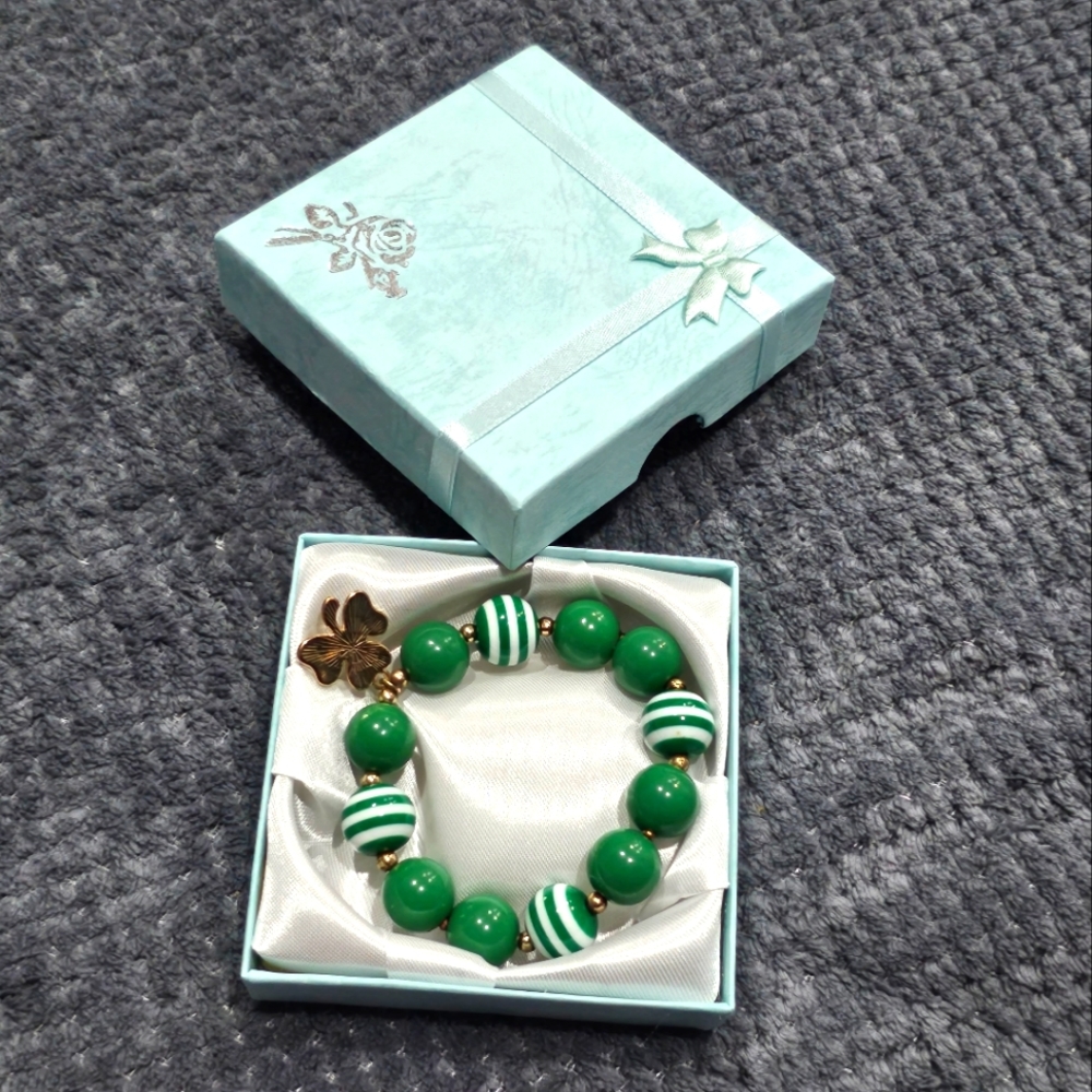 Green Striped Lucky Clover Costume Elastic Bracelet St Patrick
